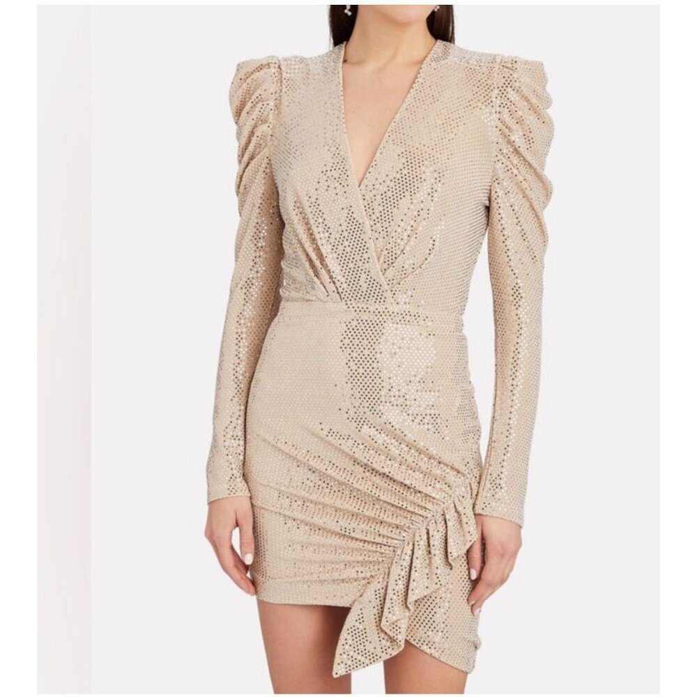 IRO LOULOU Champagne Sequin Ruched Mini Dress Size 40 (US 8)